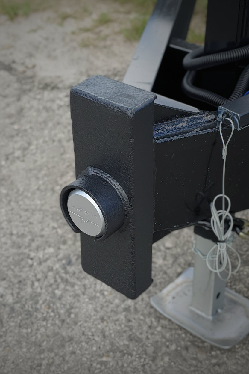 side view of black lock box with puck lock